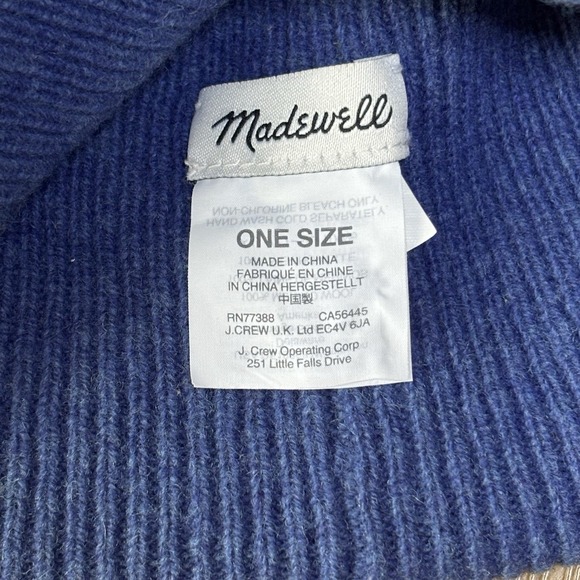 Madewell Knit Beanie Hat 100% Merino Wool Blue Cuffed One Size Unisex - Picture 4 of 7